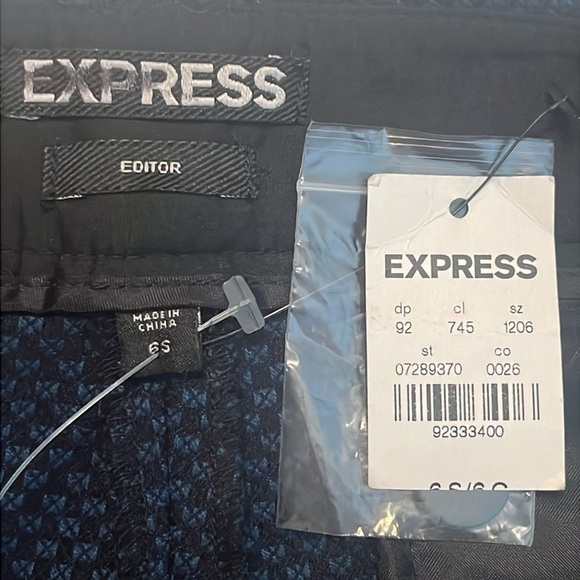 NWT Express Editor Low Rise Ankle Blue & Black Pattern Pant Size 6S - Picture 8 of 11